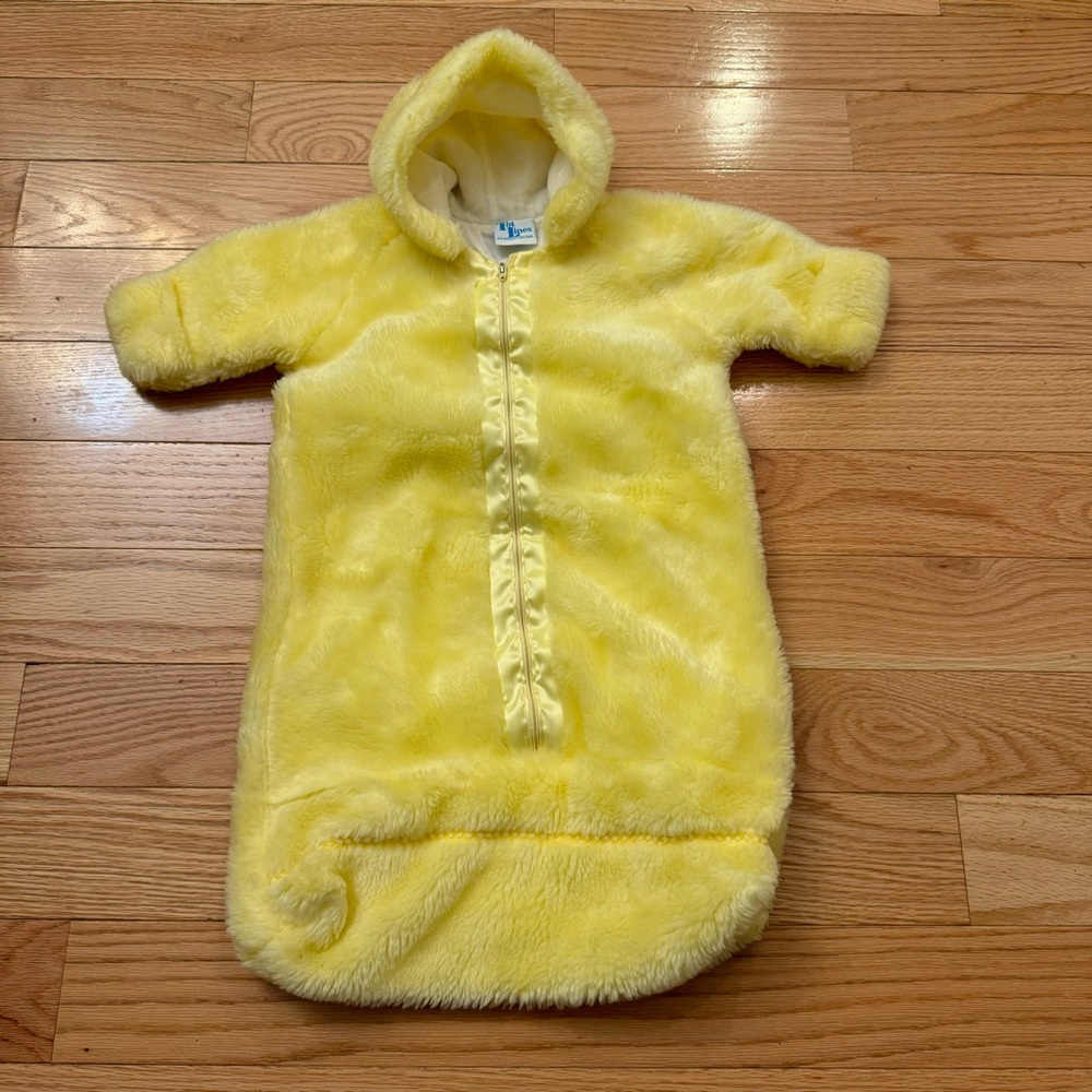 Vintage yellow faux fur baby blanket sleepsuit sleeping bag